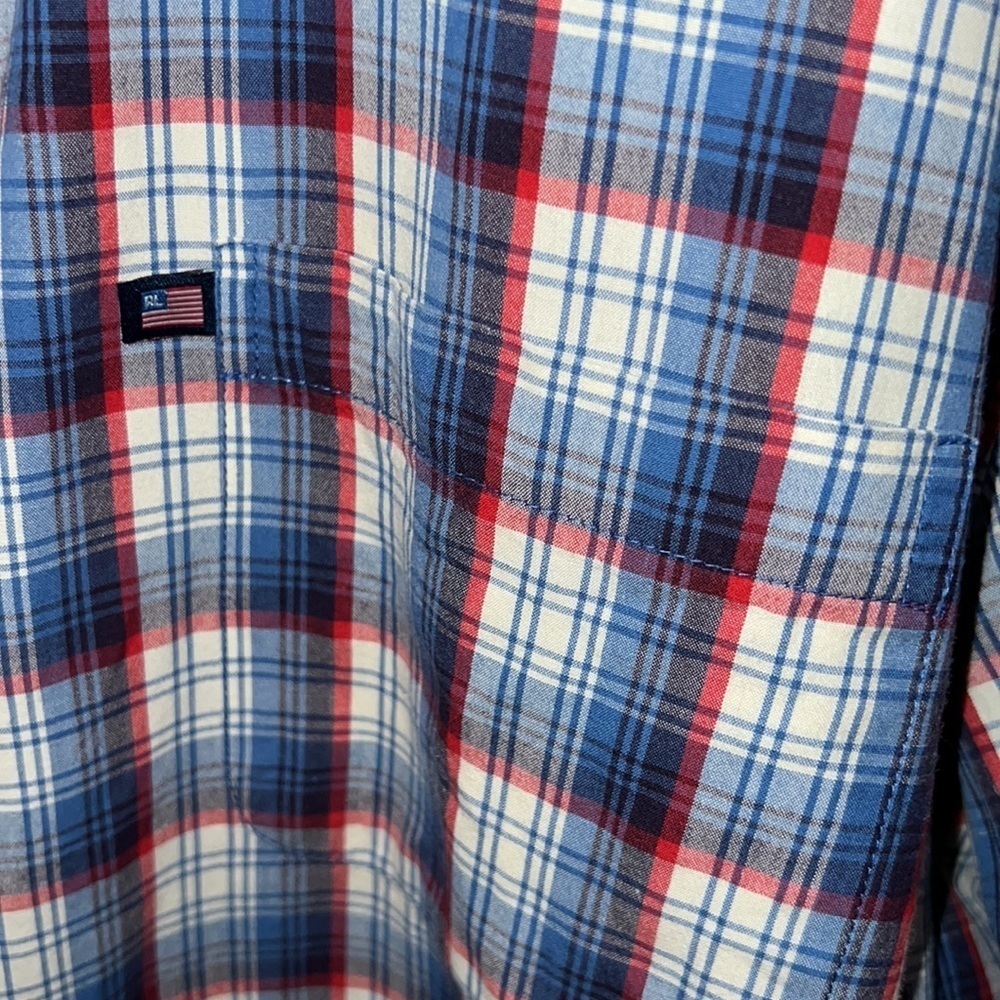 Ralph Lauren Jeans Co Mens Long Sleeve Shirt Blue White Red Plaid Size Large - Picture 8 of 8